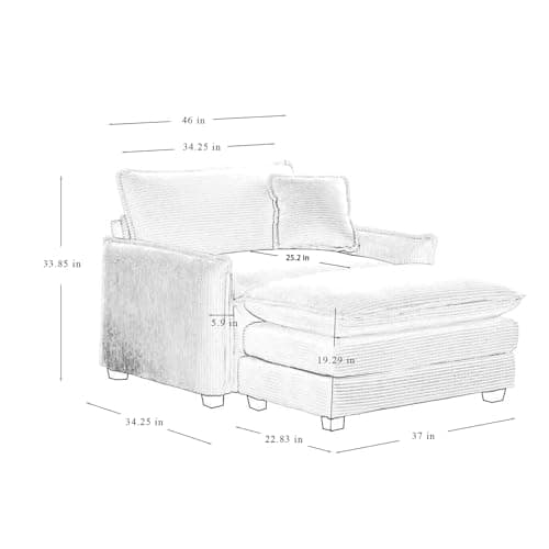Antetek 46-Inch Oversized Indoor Chaise Lounge Chair with Ottoman, Green Corduroy Sofa for Living Room and Bedroom
