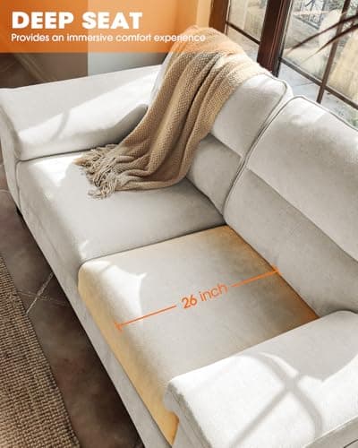 Beige 88.97" Deep Seat Chenille Sleeper Sofa with High Legs