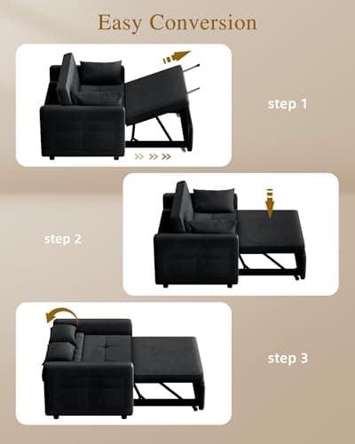 YITAHOME 55" Convertible Sofa Bed, Black Full Size Reclining Velvet Sleeper