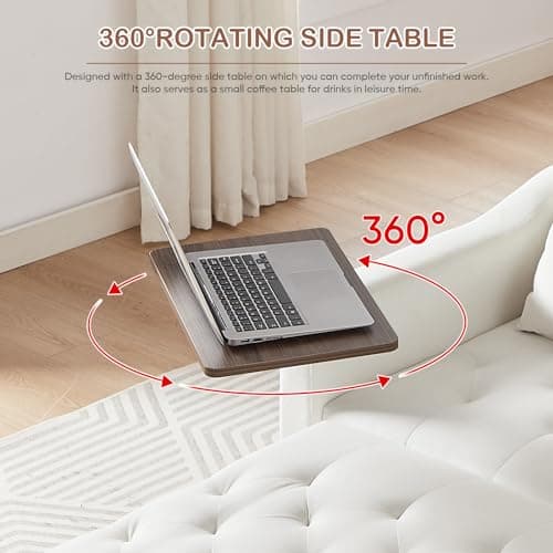 Antetek 3-in-1 Convertible Sofa Bed w/360° Rotating Side Table, Modern Velvet Sofa, White