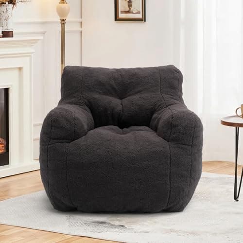 Hison Fluffy Bean Bag Chair with Armrests (White)