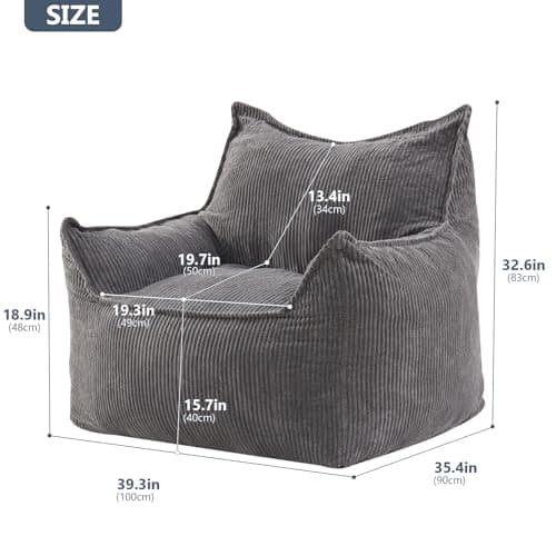 Giant Comfy Corduroy Bean Bag Chair with Armrests