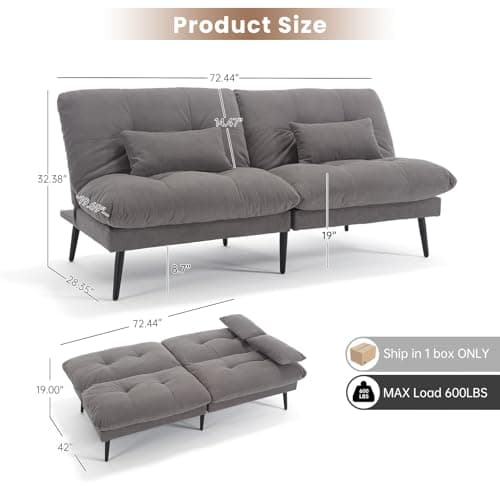 Gray 72'' Corduroy Adjustable Backrest Sleeper Sofa Bed (White)