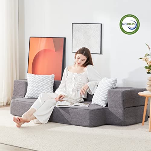 Fold Out Couch Bed with 2 Pillows & Washable Cover, Queen Size
