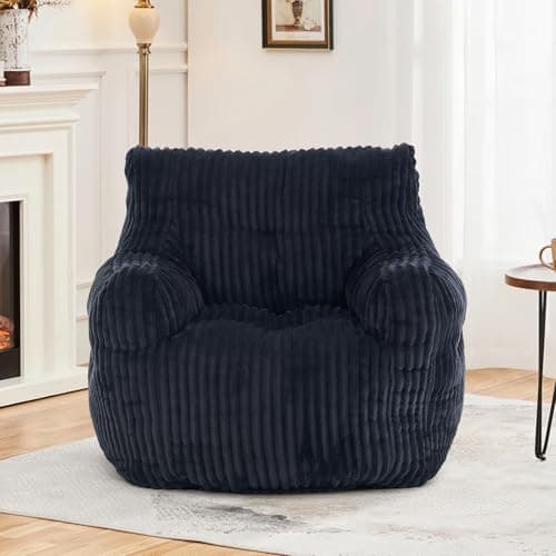 Hison Fluffy Bean Bag Chair with Armrests (White)