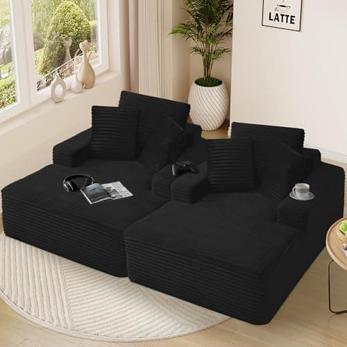 Dark Grey Oversized Faux Fur Chaise Lounge for Living Room - Comfy Backrest & 3 Pillows