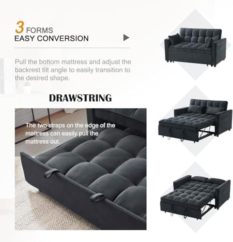 3-in-1 Black Sleeper Sofa Bed with Adjustable Backrest