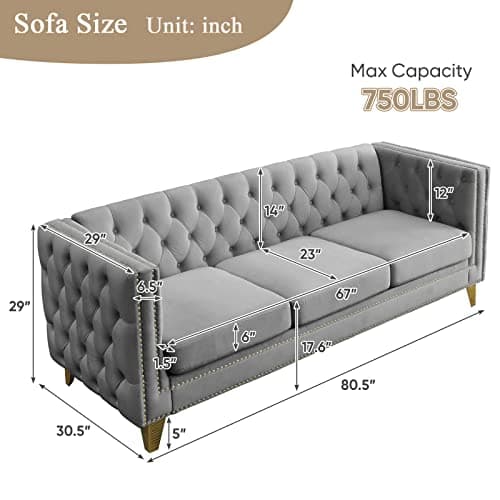 Modern 3-Seater Upholstered Couch for Living Room with Golden Metal Legs