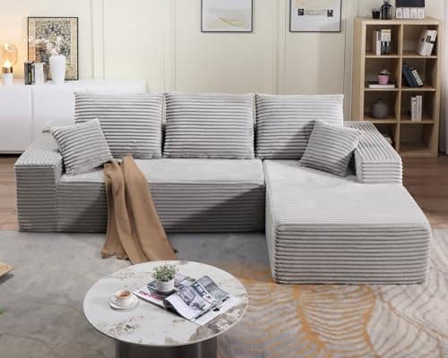107" Modular Left Chaise Sectional Sofa, Modern Cloud Cushion, Black, No Assembly Required