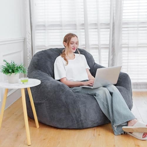 Giant Memory Foam Bean Bag Chair with Armrests (Grey)