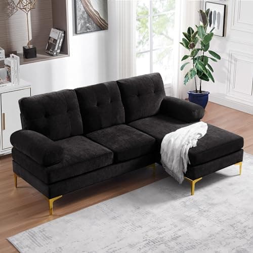Antetek 80.7 L Shaped Chenille Sectional Sofa with Chaise Lounge, Modern Cloud Couch for Small Spaces in Grey