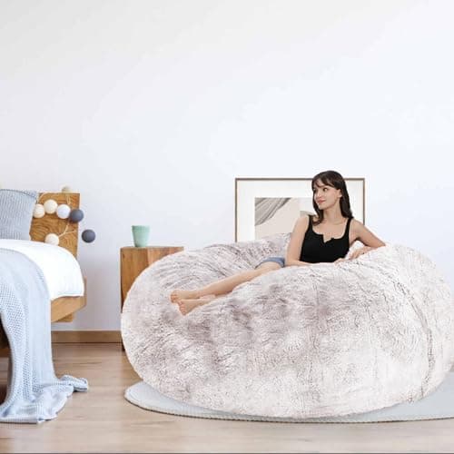 Giant Grey Bean Bag Chair for Adults & Kids, Filling-Free & Comfy