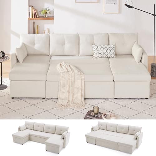 Light Grey 110 Inch 2-in-1 Pullout Couch Bed with Storage Chaise