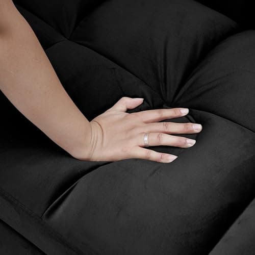 Ball & Cast 65" 3-in-1 Velvet Sleeper Sofa Bed with Adjustable Backrest & 2 Pillows, Black