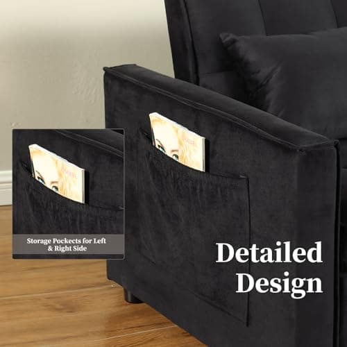 Black Velvet 3-in-1 Couch Bed with Adjustable Backrest
