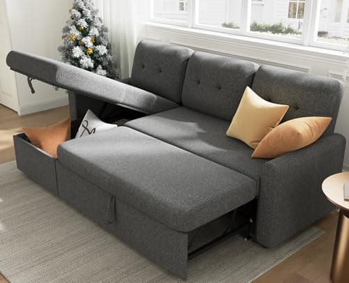 IULULU Medium Grey L-Shaped Sleeper Sofa with Pullout Bed
