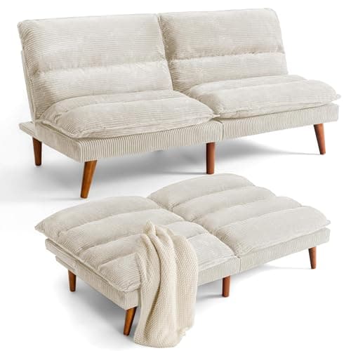 Flamaker Adjustable Futon Sofa Bed in Grey Fabric