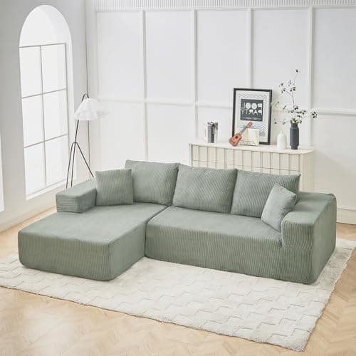 Oversized Corduroy Chaise Lounge Chair Sofa, 110" Fluffy Modular Sleeper