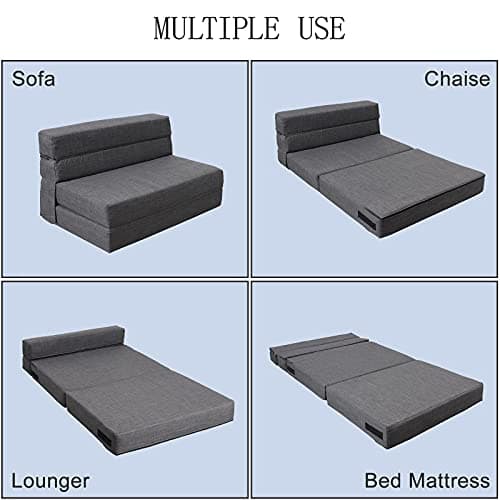 ANONER 60" Fold Sofa Bed Queen Size Dark Gray Memory Foam Couch