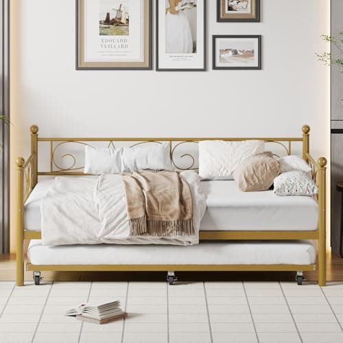 IDEALHOUSE Gold Twin Daybed with Trundle for Living Room and Guest Room
| Heavy Duty Metal IDEALHOUSE Gold Twin Daybed with Trundle for Space Saving Sleep in Bedroom
| IDEALHOUSE Gold Metal Trundle Bed Daybed Frame for Living Room and Bedroom