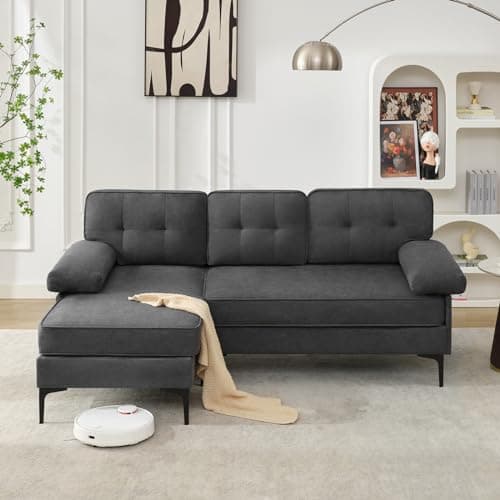 Snowflake Velvet Reversible Chaise Sectional Sofas, Dark Grey, 82" L Shaped Set