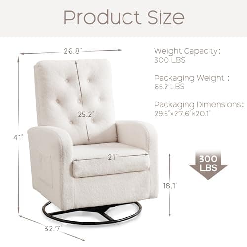 Modern Swivel Glider Rocking Chair with Storage Pocket for Living Room and Nursery White