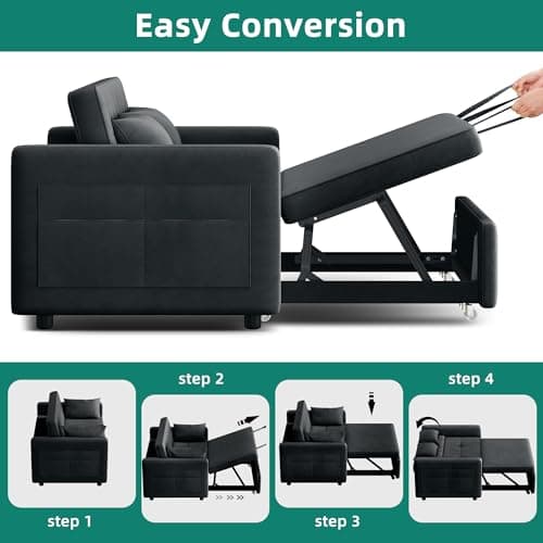 YITAHOME 55" 3-in-1 Convertible Sofa Bed, Black Full Size