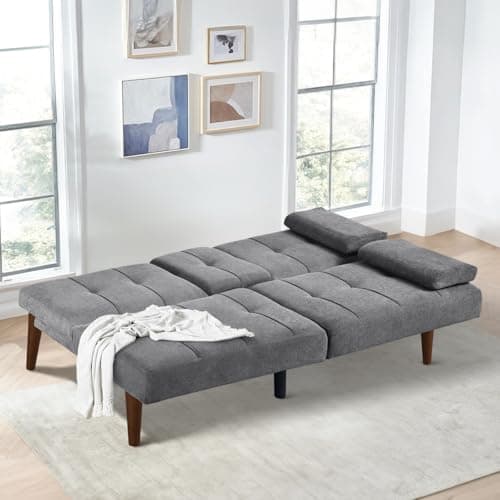 COLAMY Convertible Futon Sofa Bed - Light Grey with Cup Holders