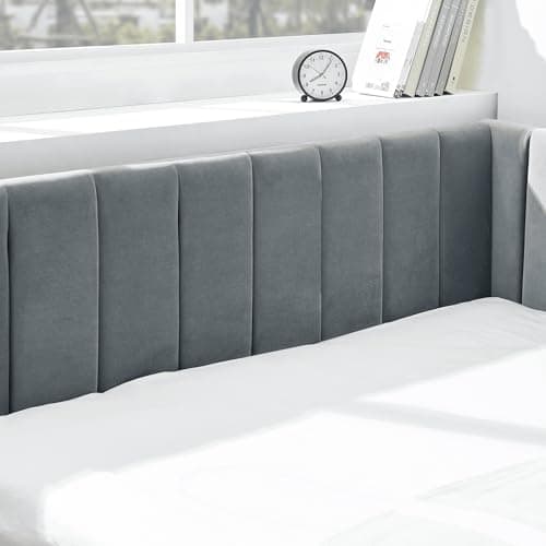 Antetek Gray Modern Tufted Velvet Full Size Corner Sofa Bed Frame