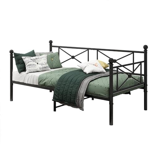 Premium Black Steel Slat Twin Daybed with Headboard