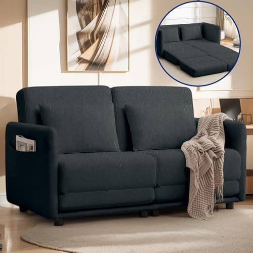 56.3" W x 74.8" D Full Size Pull Out Sofa, White Sleeper with Side Pockets
