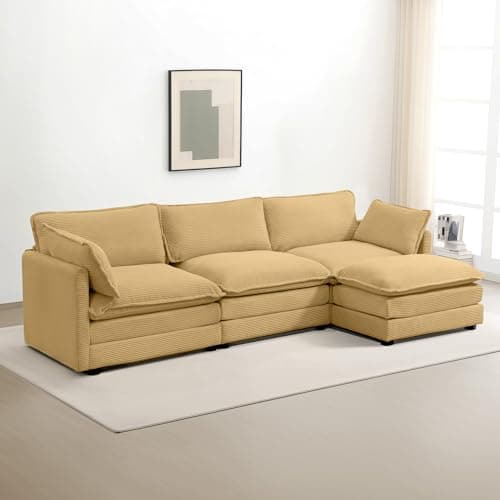 ROWHY Beige Oversized Modular Sectional with Movable Ottoman, 4 Seat L-Shaped Sofa Set
