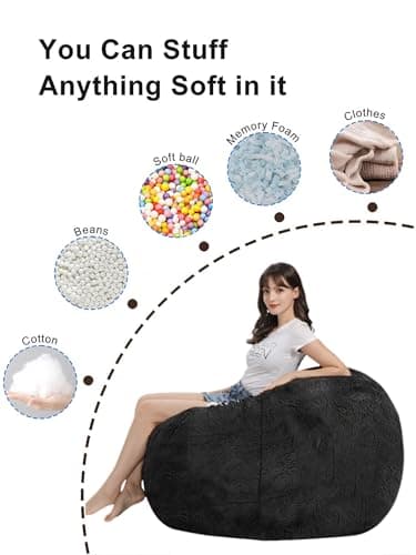 Giant Grey Bean Bag Chair for Adults & Kids, Filling-Free & Comfy