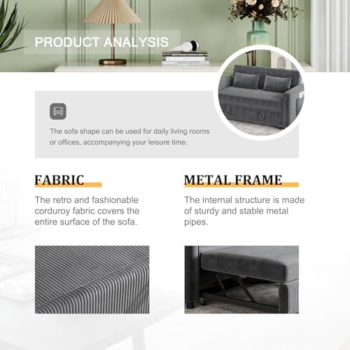 Futon Sofa Bed with Adjustable Backrest, Grey
