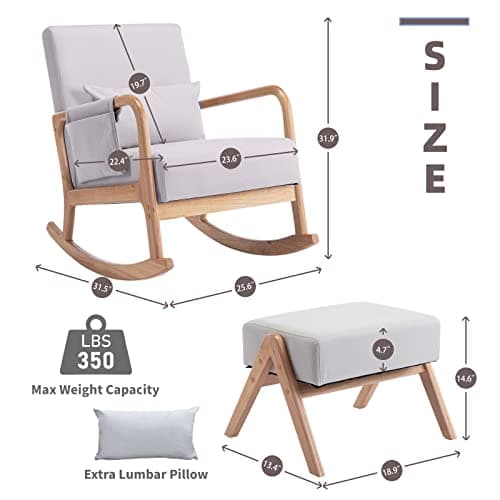 Light Gray Nursery Rocking Chair with Ottoman, Glider Chair for Mom and Seniors