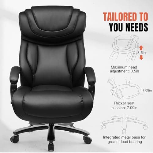 COMHOMA Big and Tall 650lbs Ergonomic Computer Chair with Thickened Armrests