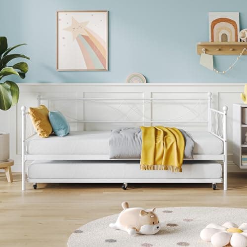 IDEALHOUSE Metal Twin Daybed with Trundle, Multi-Functional Bedroom and Living Room Sofa Bed