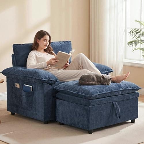 Furnimart Chaise Lounge Chair Indoor, 58 Inch Sleeper Sofa with 2 Throw Pillows, Fluffy Corduroy Loveseat Couch for Living Room, Comfy Oversized Reading Chair, Gray The Forest Stewardship Council