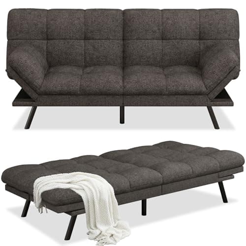 MUUEGM Light Gray Linen Reversible Splitback Recliner Loveseat 71" Futon Couch