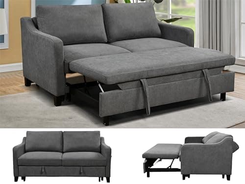 Grey 69'' Queen Size Sleeper Sofa with Adjustable Backrest