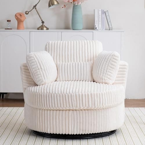 Green 360-Degree Swivel Barrel Chair with Thick Cushion & Throw Pillows