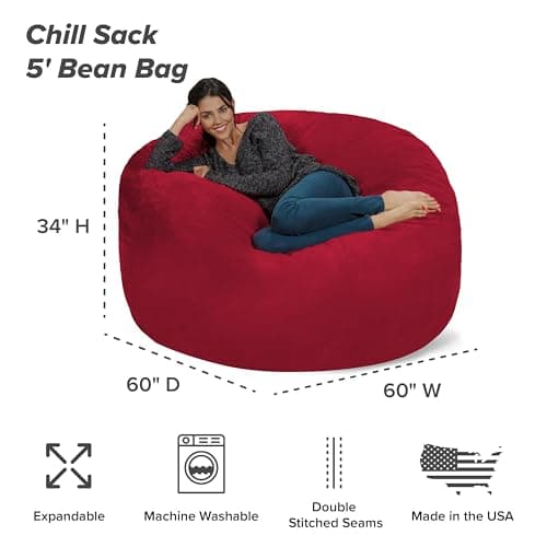 Cinnabar 5' Chill Sack Bean Bag Chair - Giant Memory Foam Lounge with Soft Cover