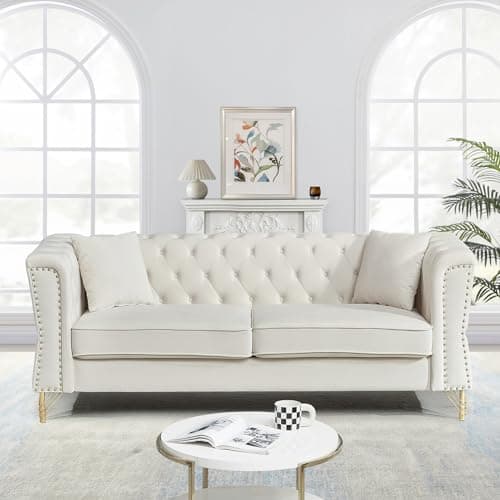 Modern Beige Button Tufted Velvet Couch Set 81" Sofa + 60" Loveseat