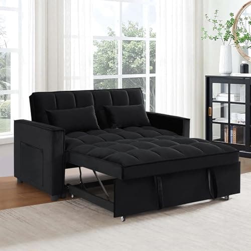 Antetek 3-in-1 Modern Velvet Sleeper Sofa Bed with Reclining Backrest and Pillows - Grey