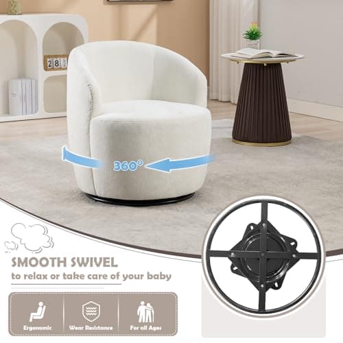 Antetek Ivory Chenille Swivel Chair, 360° Rotational Living Room Chair