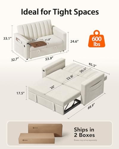 Pipishell 54" Sleeper Sofa Bed with Hidden Table & Charging Ports (Beige)