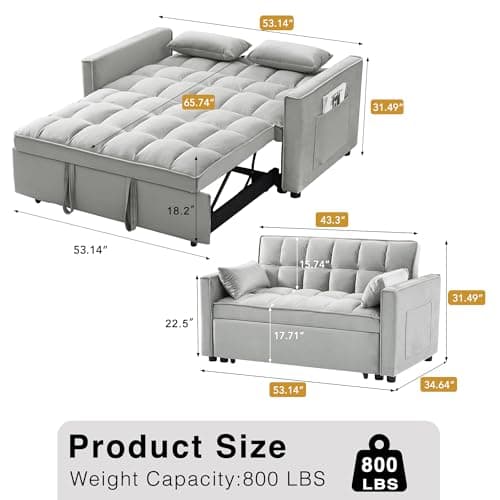 3-in-1 Convertible Sectional Sofa Bed, Grey Velvet | Side Pocket, Adjustable Backrest