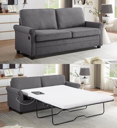2-in-1 Full Size Pull Out Sofa Bed with Memory Foam, USB Port, Dark Grey Loveseat Couch