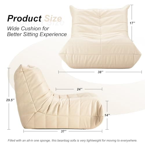 Hobestluk Beige Giant Memory Foam Bean Bag Chair for Adults and Living Room