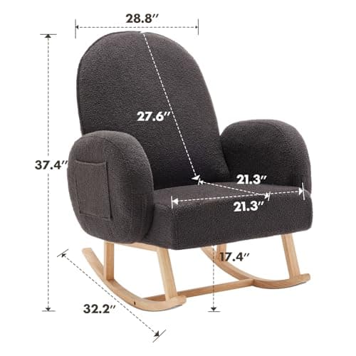 Rubber Wood Leg Rocking Chair with Side Pocket for Living Room, Bedroom, Nursery